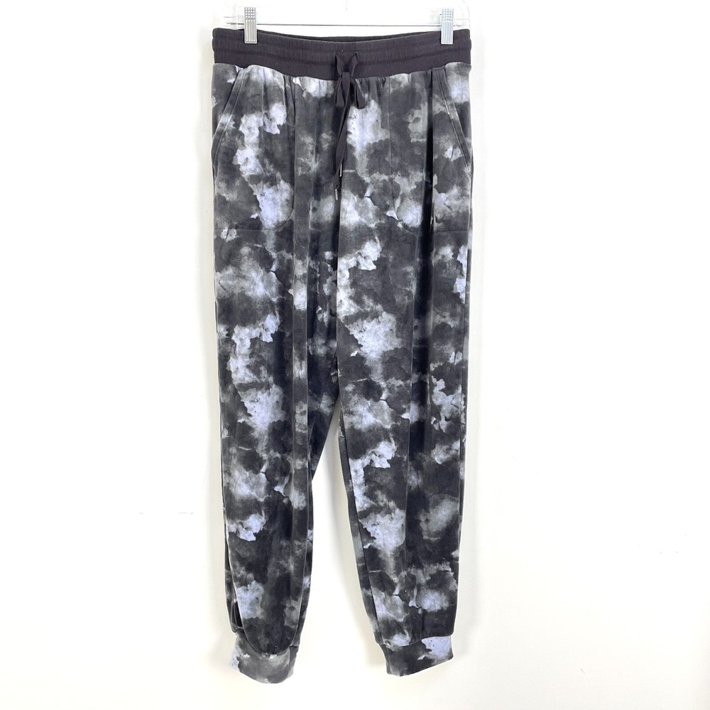 Three Dots Womens Medium Gray Black Pockets Jogger Sweatpants‎ Velour Pants